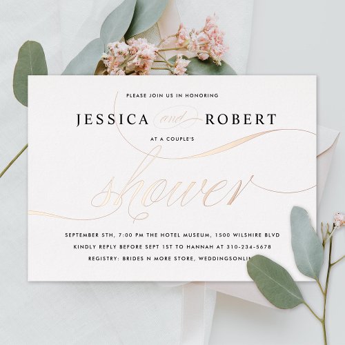 Elegant Script Couples Shower Rose Gold Foil Invitation