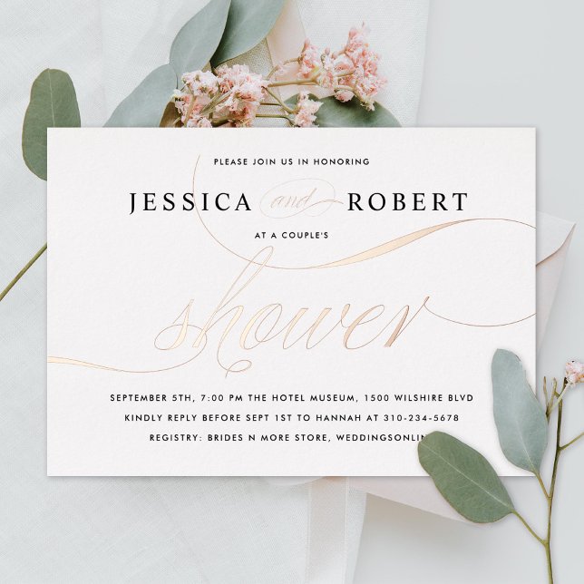 Elegant Script Couple's Shower Rose Gold Foil Invitation (Creator Uploaded)