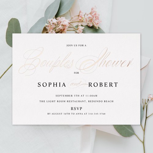 Elegant Script Couples Shower Rose Gold Foil Invitation