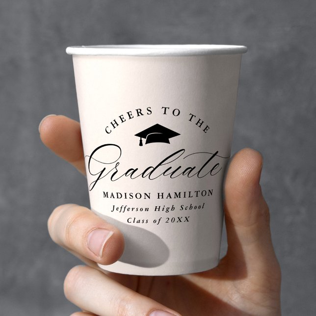Elegant Script Cream Cheers to the Graduate Paper Cups (Creator Uploaded)