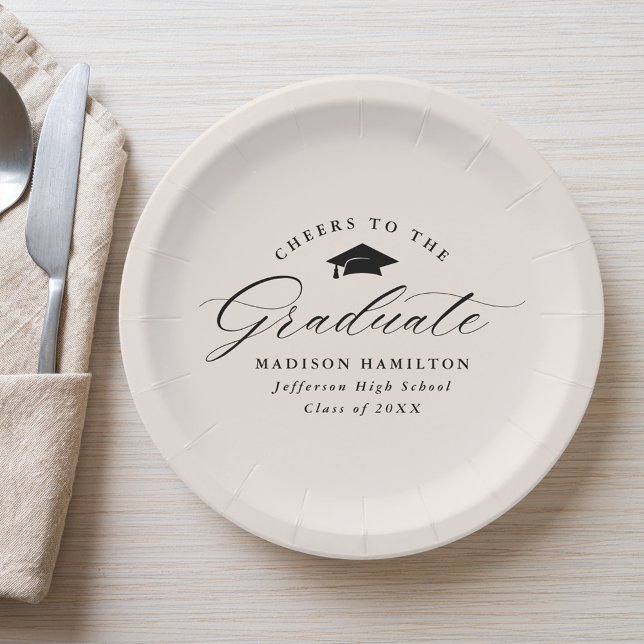 Elegant Script Cream Cheers to the Graduate Paper Plates (Creator Uploaded)
