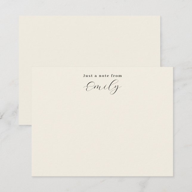 Elegant Script Cream Personalized Flat Note Card (Front/Back)
