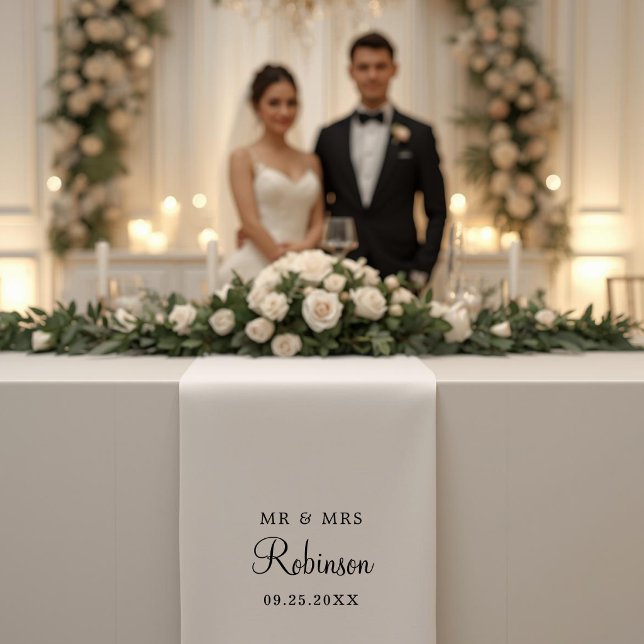 Elegant Script Cream Wedding Decor Table Runner Tapestry (Creator Uploaded)