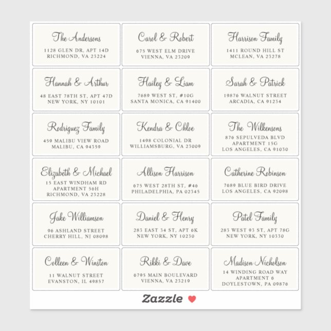 Elegant Script Cream Wedding Guest Address Sticker (Sheet)