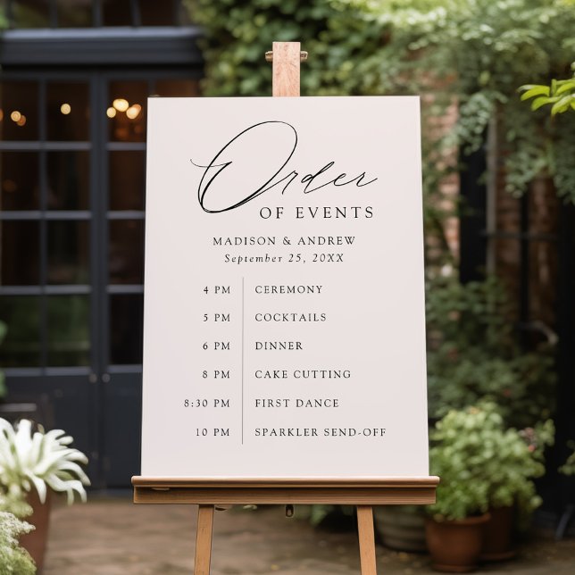 Elegant Script Cream Wedding Order of Events Foam Board (Creator Uploaded)