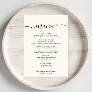Elegant Script Cream Wedding Reception Menu