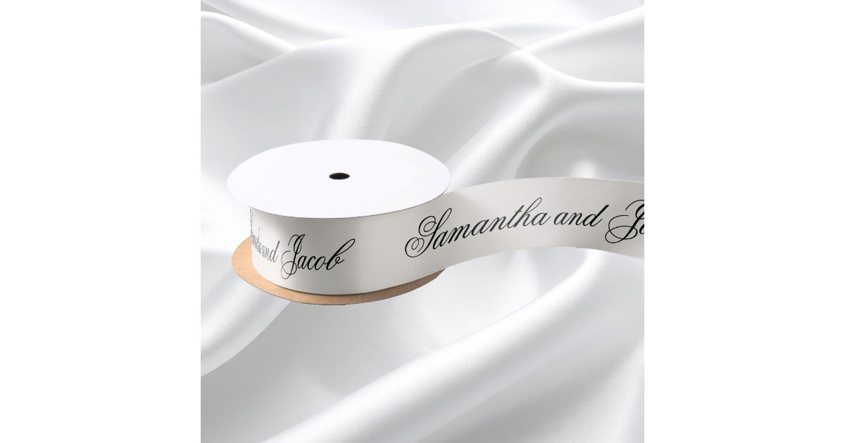 Script Ribbon Elegant Script Cream Wedding Satin Ribbon | Zazzle