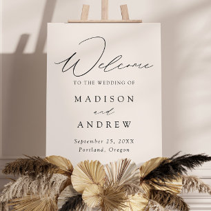 Elegant Script Cream Wedding Welcome Sign