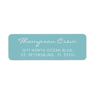 Elegant Script Crew Name Aqua Blue Return Address Label