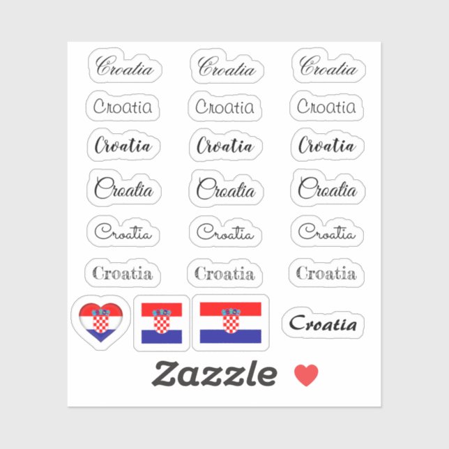 Elegant script Croatia & Croatian Flag /name Set Sticker (Sheet)