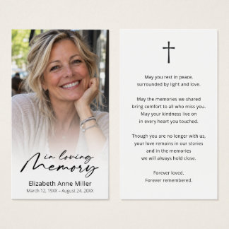Elegant Script Cross Prayer Photo Sympathy Card