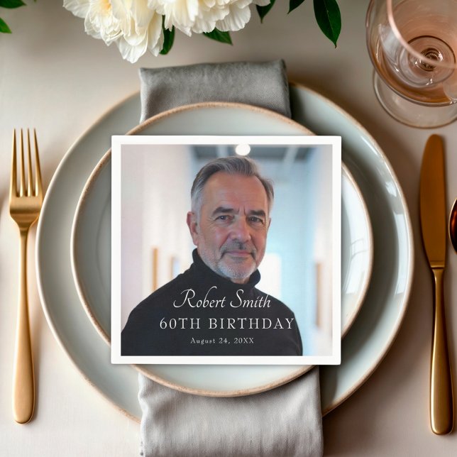 Elegant Script Custom Birthday Photo Napkins (Creator Uploaded)
