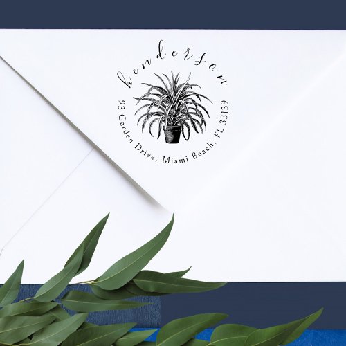 Elegant Script Custom Botanical Return Address Rubber Stamp