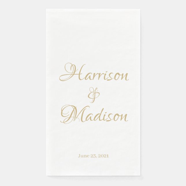 Elegant Script Custom Couple Names Date Wedding Paper Guest Towels (Front)