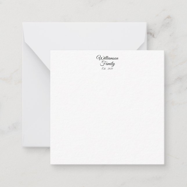 Elegant script custom family name year business note card (Front)