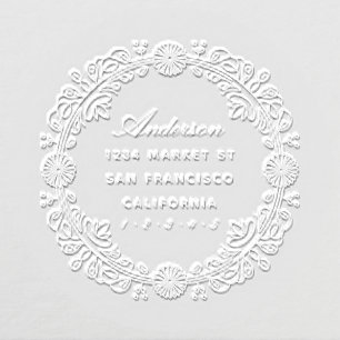 Elegant Script Custom Floral Return Address Embosser