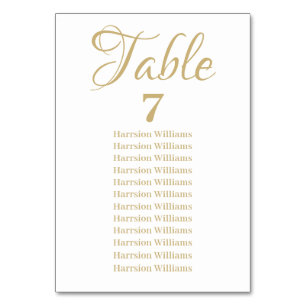 Elegant script custom gold text Wedding Table Number