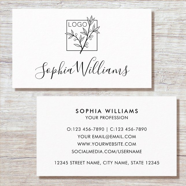 Elegant Script Custom Logo Modern White Business Card (Creator Uploaded)