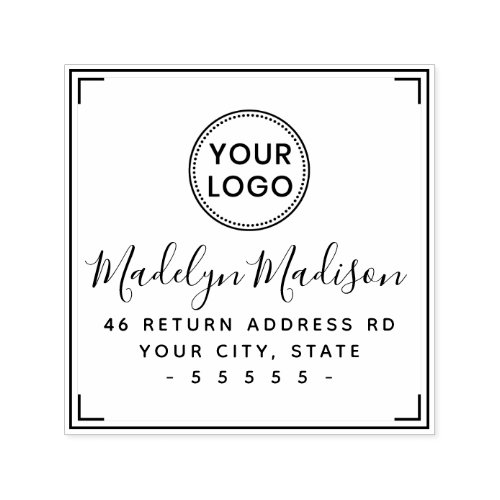 Elegant script custom logo  return address self_inking stamp