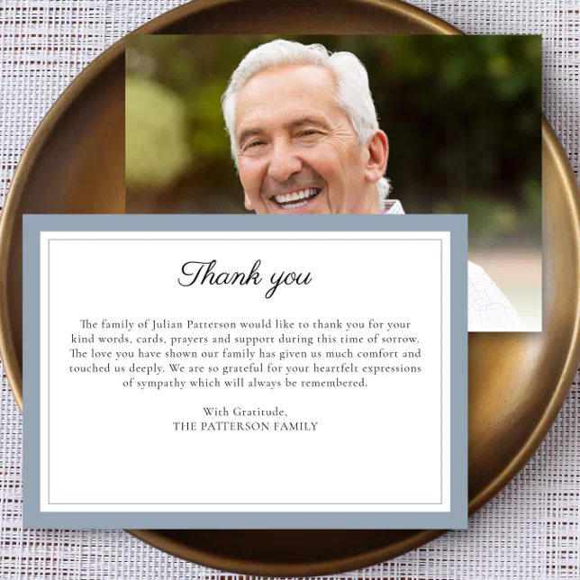 Elegant Script Custom Message Funeral Photo Thank You Card | Zazzle