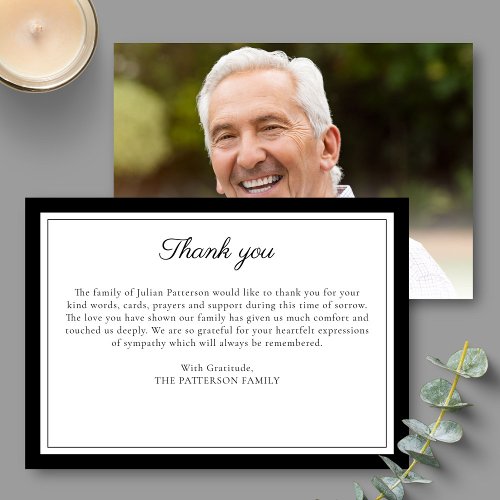 Elegant Script Custom Message Funeral Photo Thank You Card