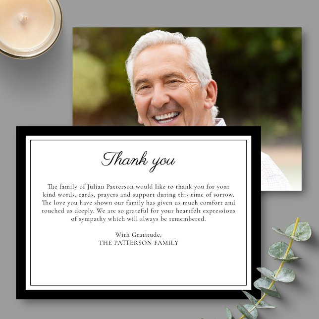 Elegant Script Custom Message Funeral Photo Thank You Card (Creator Uploaded)