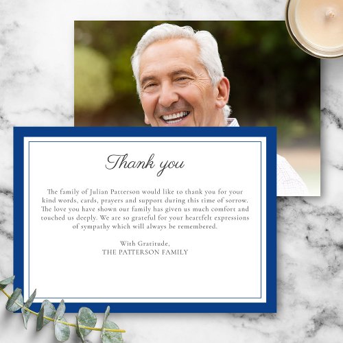Elegant Script Custom Message Funeral Photo Thank You Card