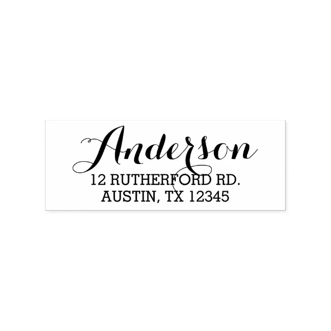 Customizable Script Font Return Address Stamp Elegant Script Custom Name and Return Address Rubber Stamp | Zazzle
