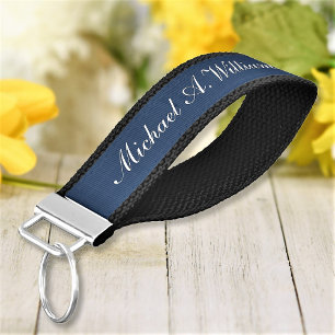 Elegant Script Custom Name Blue Chic Wrist Keychain