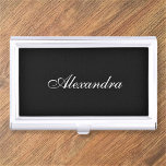 Elegant Script Custom Name Personalized Business Card Case<br><div class="desc">Add a name, and easily create your elegant business card case. Click CUSTOMIZE FURTHER to change the background color or text color. You can TRANSFER this DESIGN on other Zazzle products and adjust it to fit most of the Zazzle items. Standard Studio designs are made in high-resolution vector graphics for...</div>