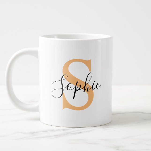 Elegant Script Custom Name Personalized Gift Giant Coffee Mug (Left)