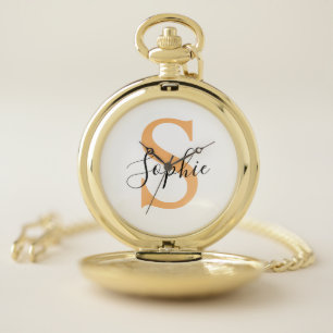 Elegant Script Custom Name Personalized Gift Pocket Watch