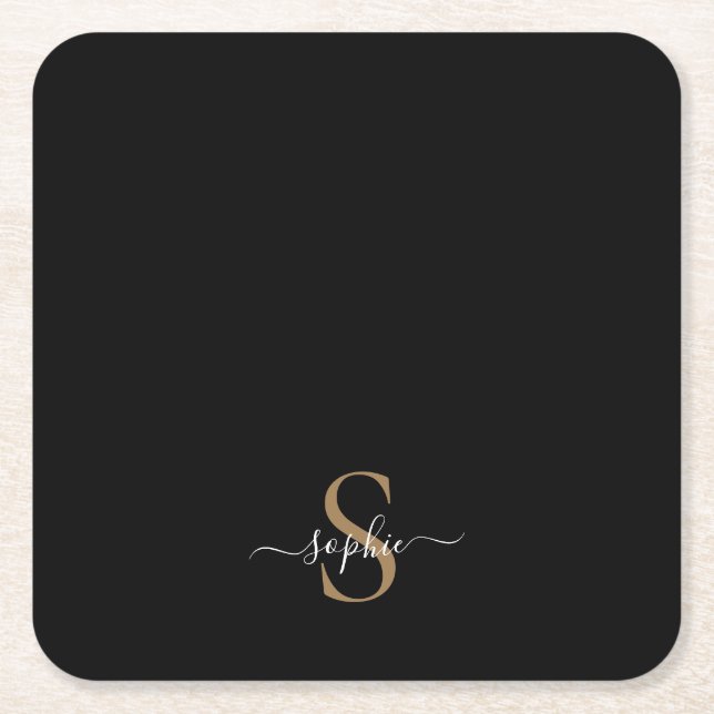 Elegant Script Custom Name Personalized Gift Square Paper Coaster (Front)