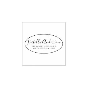 Elegant Script Custom Name & Return Address Oval Rubber Stamp