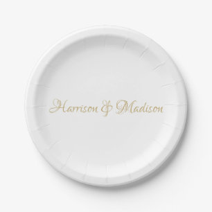 Elegant script custom names rose Wedding Paper Plates