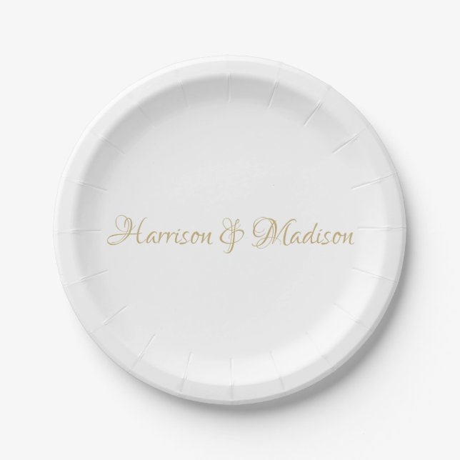 Elegant script custom names rose Wedding Paper Plates (Front)