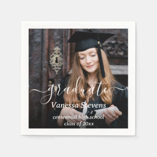 Elegant Script Custom Photo Graduation  Napkins