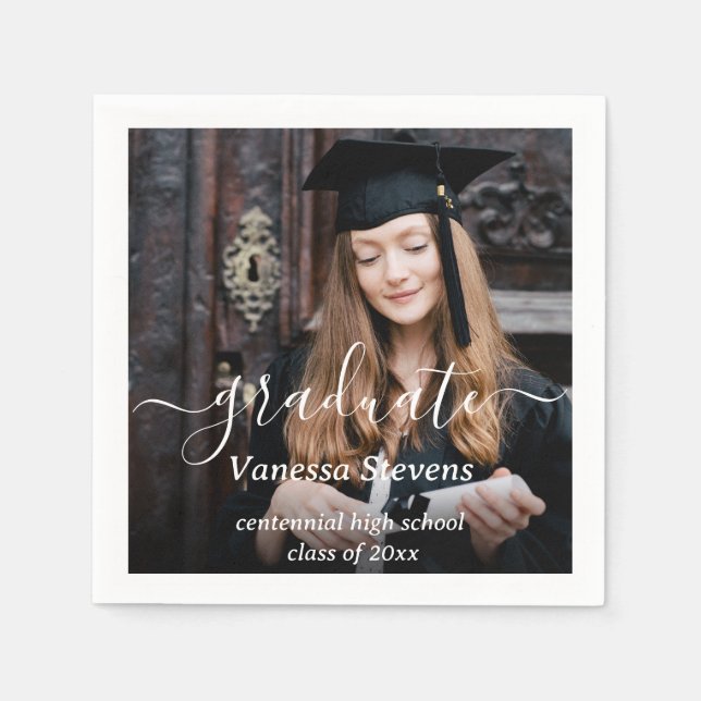 Elegant Script Custom Photo Graduation  Napkins (Front)