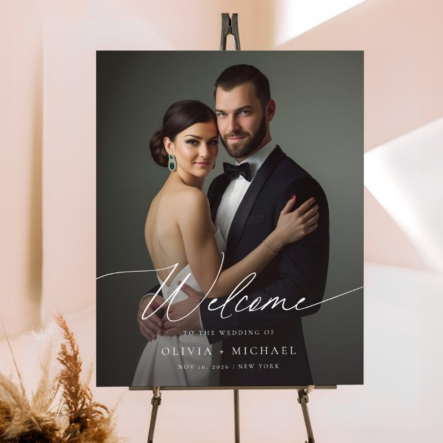 Elegant Script Custom Photo Wedding Welcome Foam Board (Creator Uploaded)