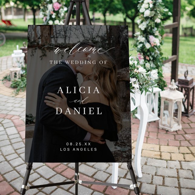 Elegant script custom photo wedding welcome sign (Creator Uploaded)