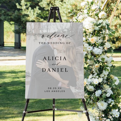 Elegant script custom photo wedding welcome sign
