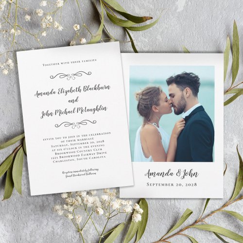 Elegant Script Custom Wedding Photo Classic Gray Invitation