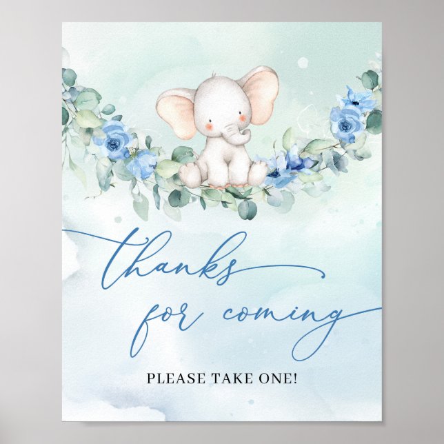 Elegant script cute elephant thanks for coming poster (Front)