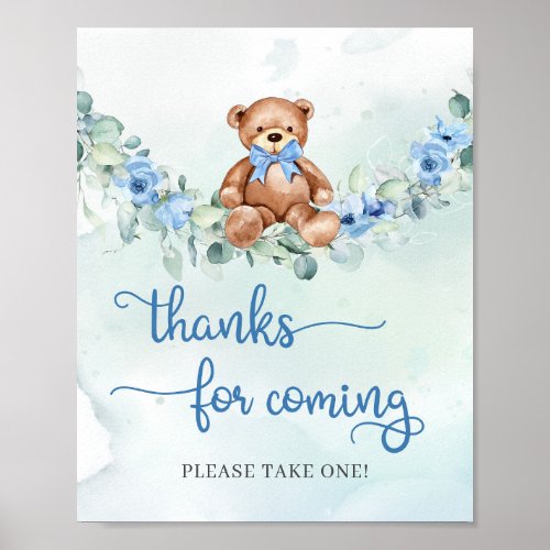 Elegant script cute  teddy bear thanks for coming poster