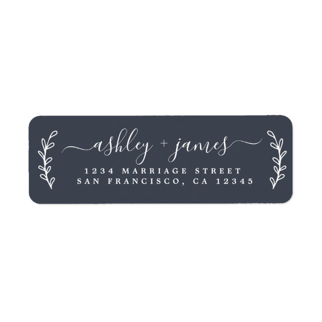 Elegant Script Dark Blue Wedding Return Address Label (Front)