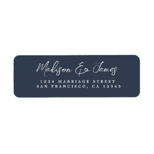Elegant Script Dark Blue Wedding Return Address Label