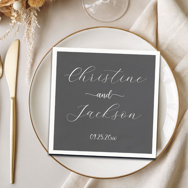 Elegant Script Dark Grey Wedding Napkins (Creator Uploaded)