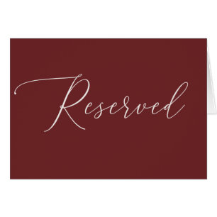 Elegant Script Deep Wine Red Reserved Wedding Sign Cards