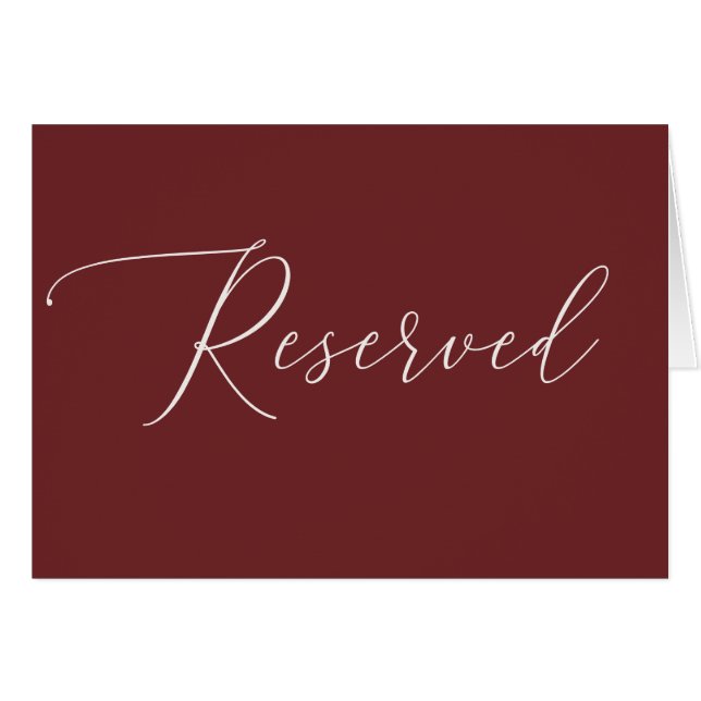 Elegant Script Deep Wine Red Reserved Wedding Sign Cards (Front Horizontal)