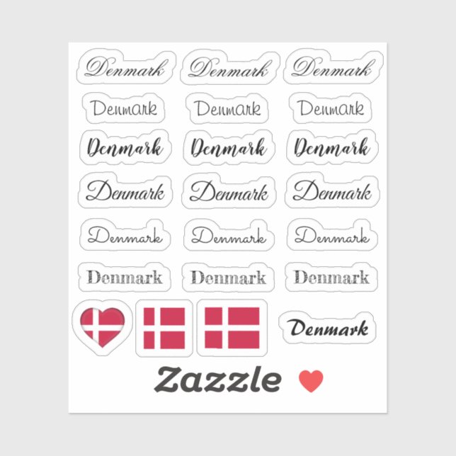 Elegant script Denmark & Danish Flag /name Set Sticker (Sheet)